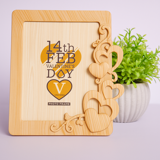 Valentine’s Day Wooden-Style Heart Photo Frame – Wall & Table Stand (Fiber Material)