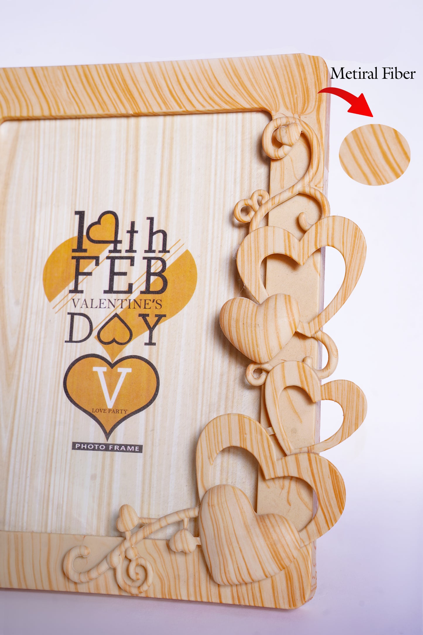 Valentine’s Day Wooden-Style Heart Photo Frame – Wall & Table Stand (Fiber Material)