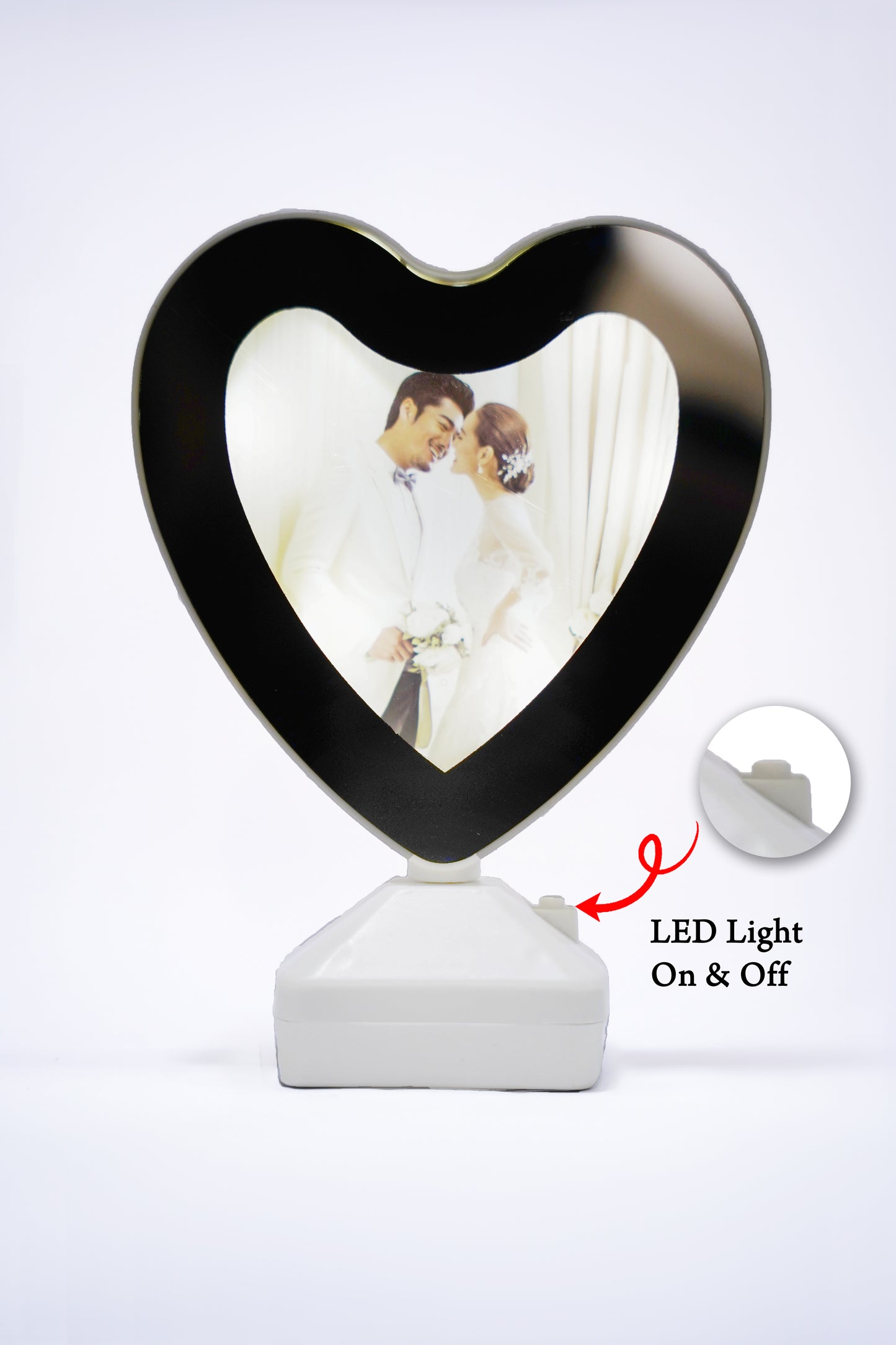 LED Photo Magic Frame – Customized Plastic Heart Frame with Light (USB + Cell Operated) Size 13x18 cm