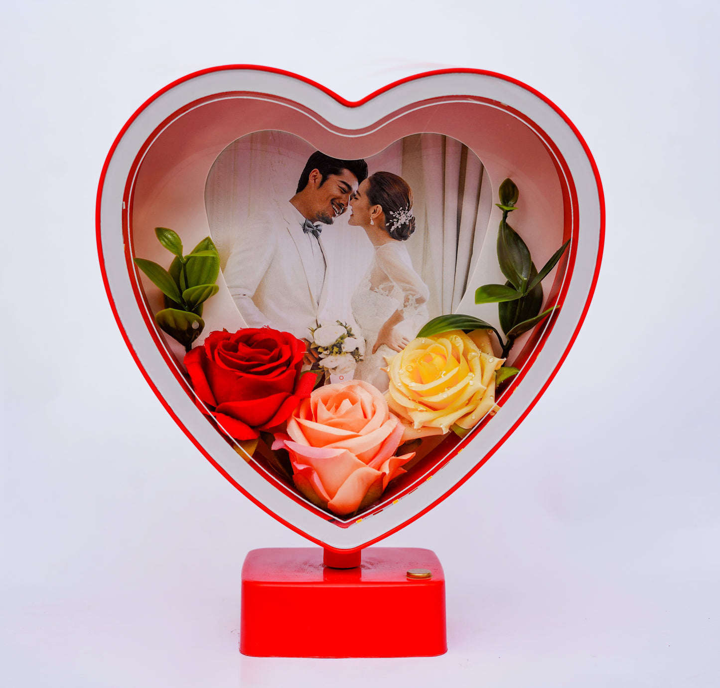Heart Shaped LED Glow Photo Frame with Flowers – Personalized Romantic Gift