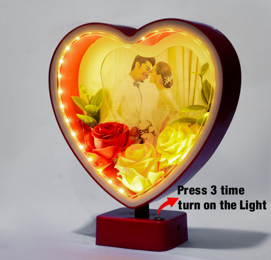 Heart Shaped LED Glow Photo Frame with Flowers – Personalized Romantic Gift