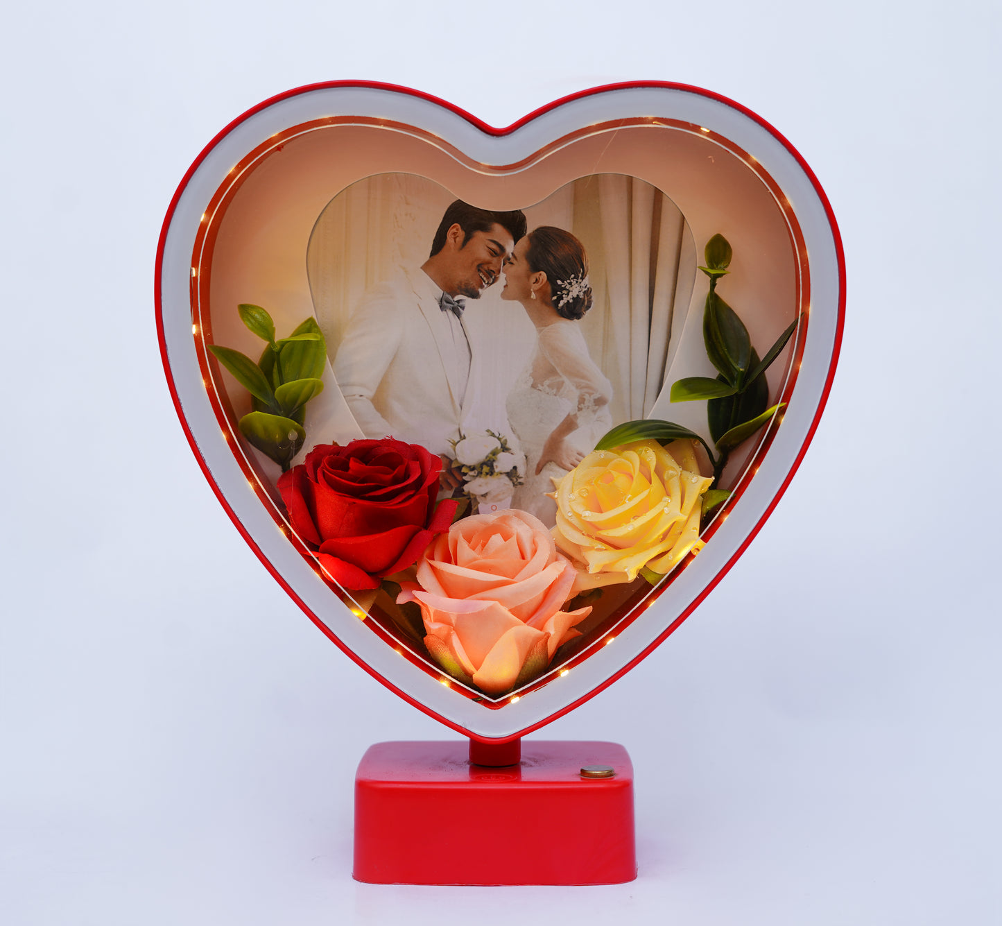Heart Shaped LED Glow Photo Frame with Flowers – Personalized Romantic Gift